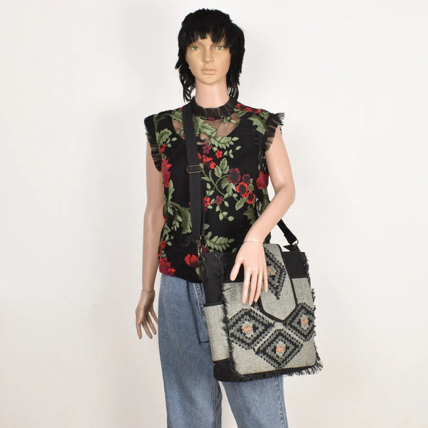 Kilim Mango Woven Ikkat Print with Upcycled Canvas Tote Bag – The